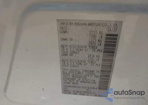 2016 Nissan Pathfinder Platinum/S/Sl/Sv z USA, uszkodzony, nr VIN 5N1AR2MN3GC605484